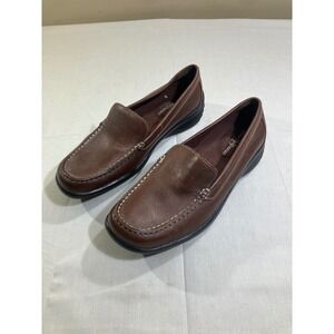 Jenny Buchanan Brown Leather Slip On Loafers Womens Comfort Shoes Size 9